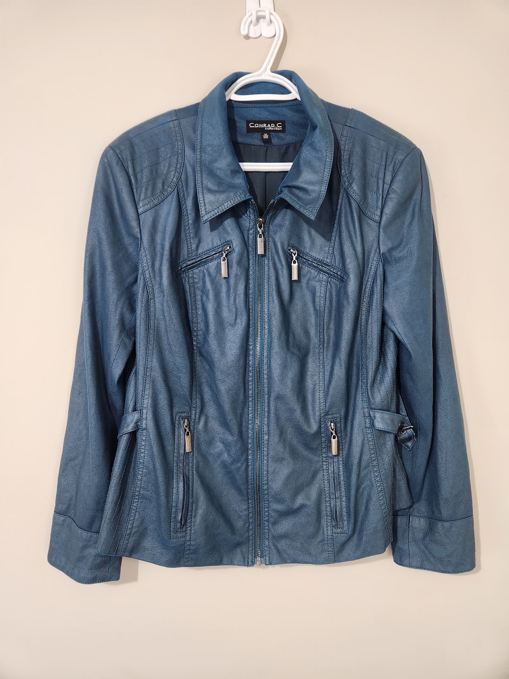 Conrad C Collection Vintage Women's Blue Faux Leather Light Zip-Up Jacket Sz 14 - Picture 3 of 16